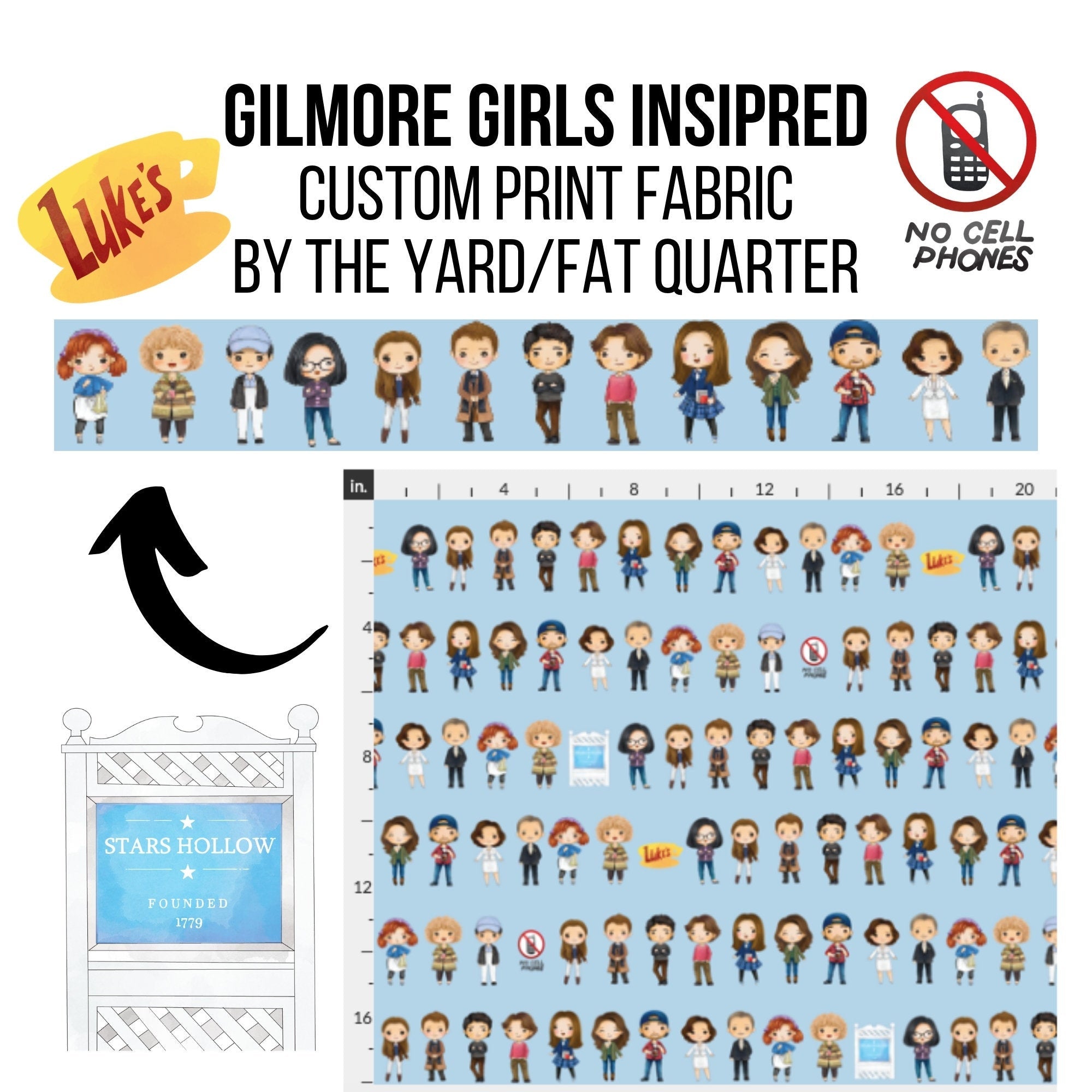 Gilmore Girls Fan Fabric - Custom Fabric Design - Blue Background