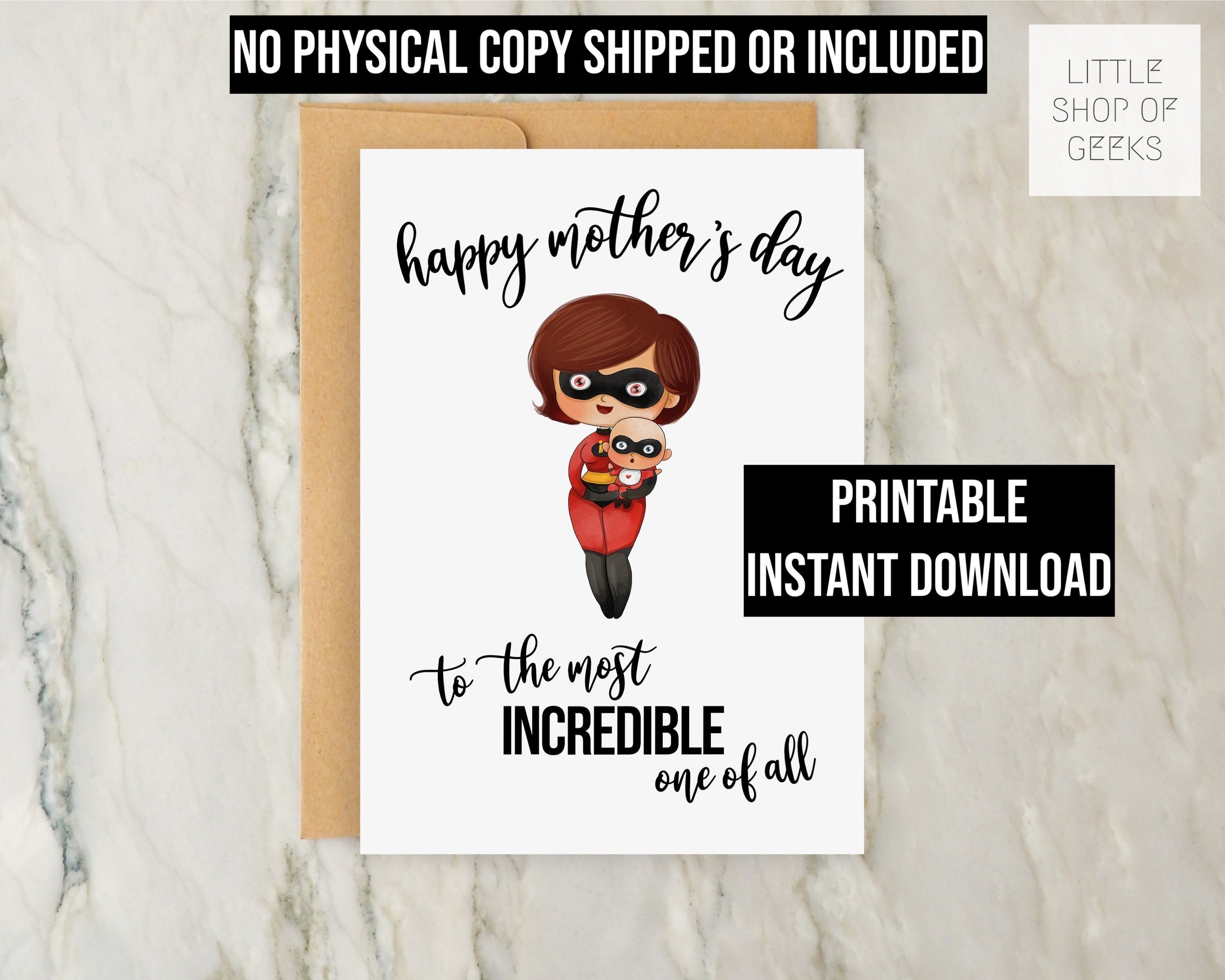 Incredibles Movie Pop Culture Cute Illustration of Incredible Mom and JackJack Greeting Instant Download