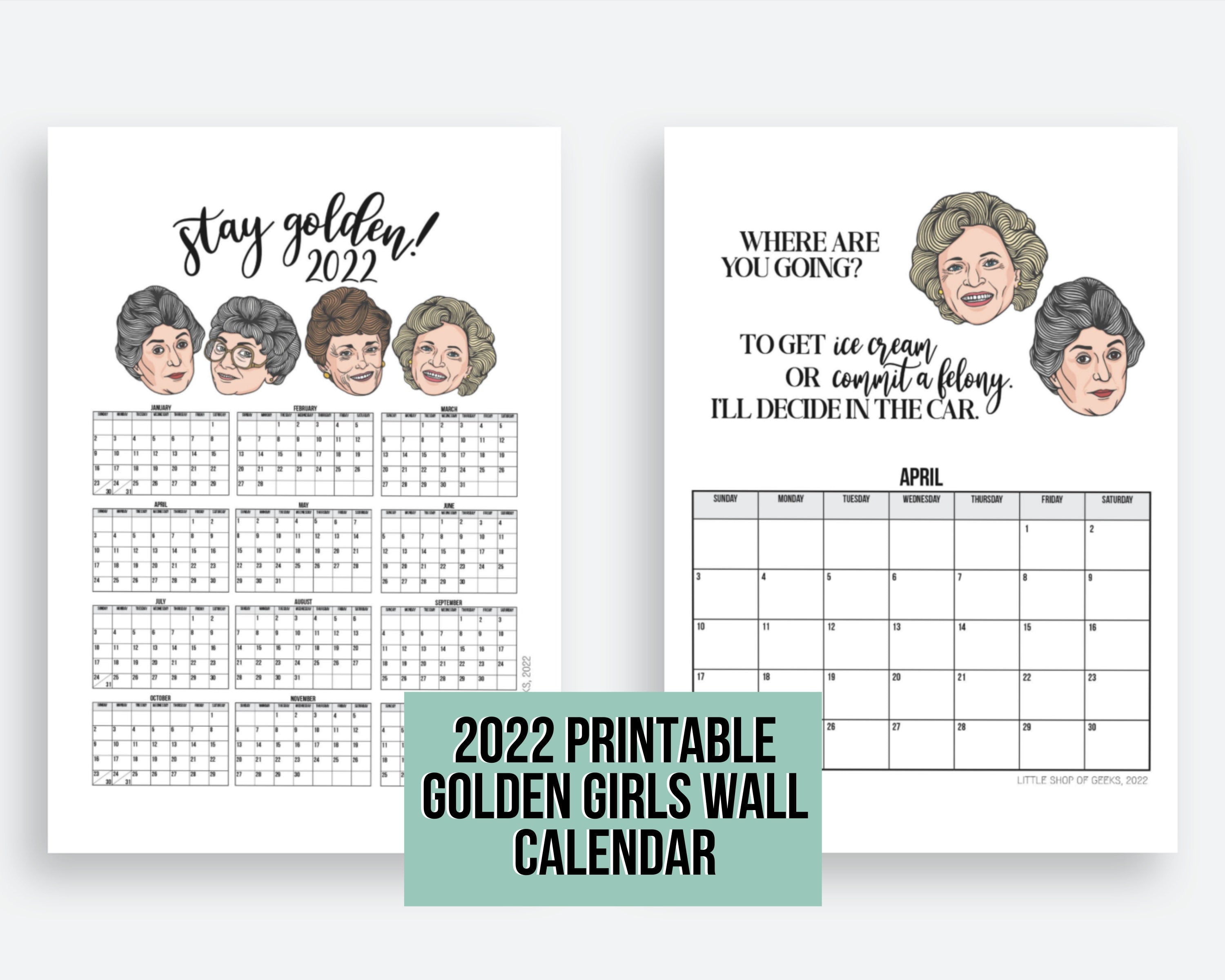 Printable Golden Girls 2022 Wall Calendar - Digital Download Only - Funny Office Decor