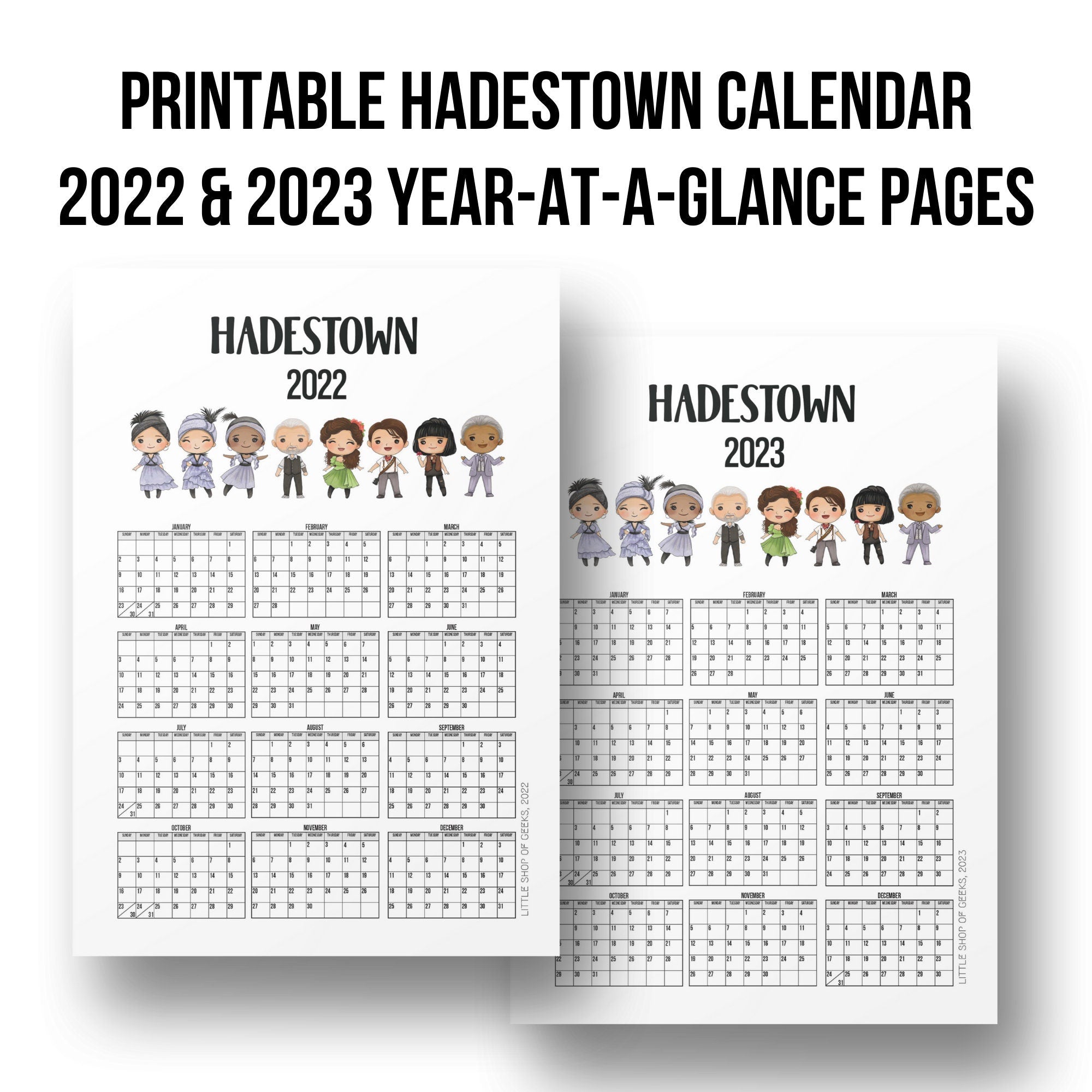 Printable Hadestown 2022 Wall Calendar - Digital Download Only - Broadway Musical Gift Desk Office - 2023 At A Glance