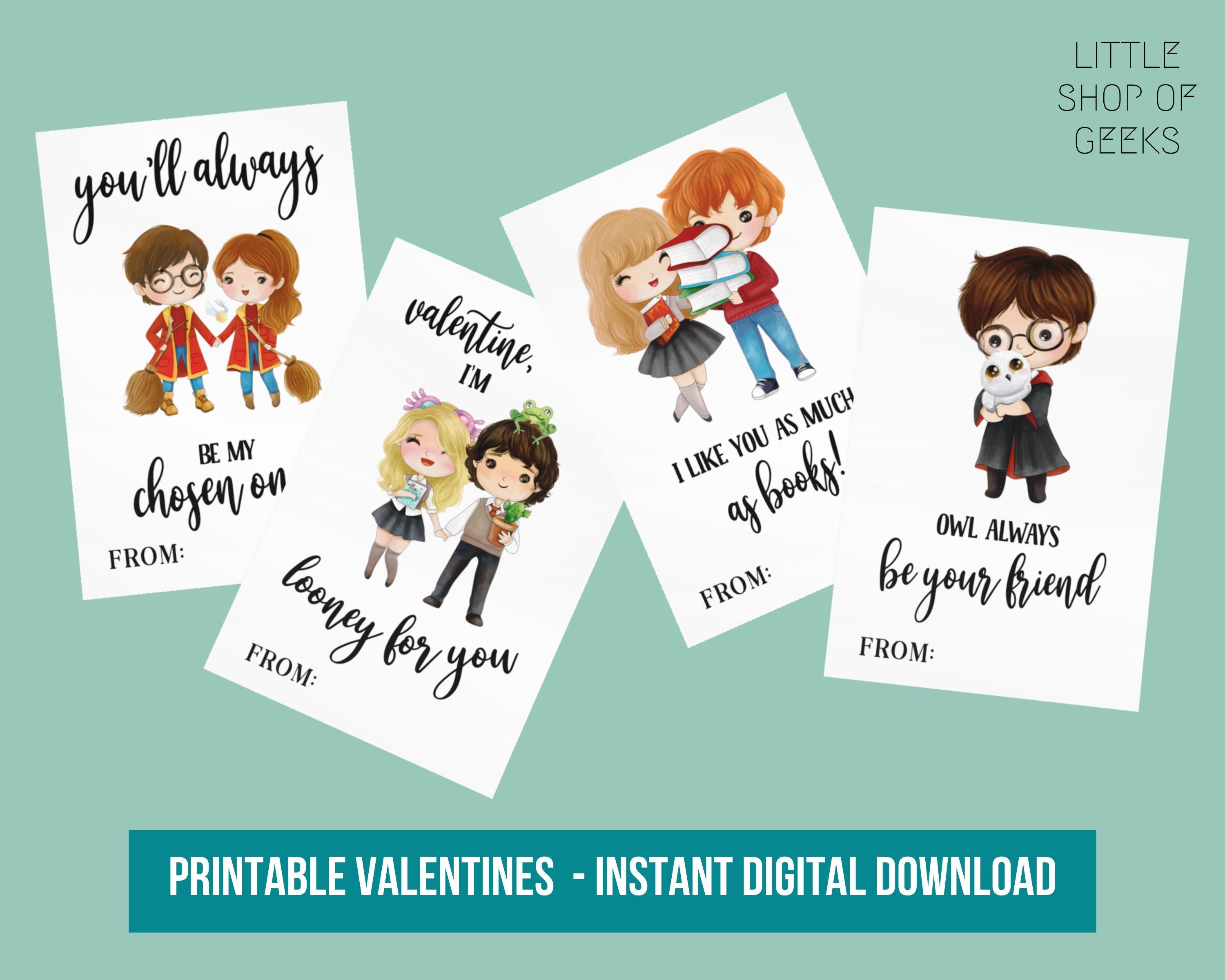 PRINTABLE Wizard Valentines Kids Magic Witch Pop Culture Cute Funny Nerdy HP Valentine VDay Valentine's Magical Instant Download Digital