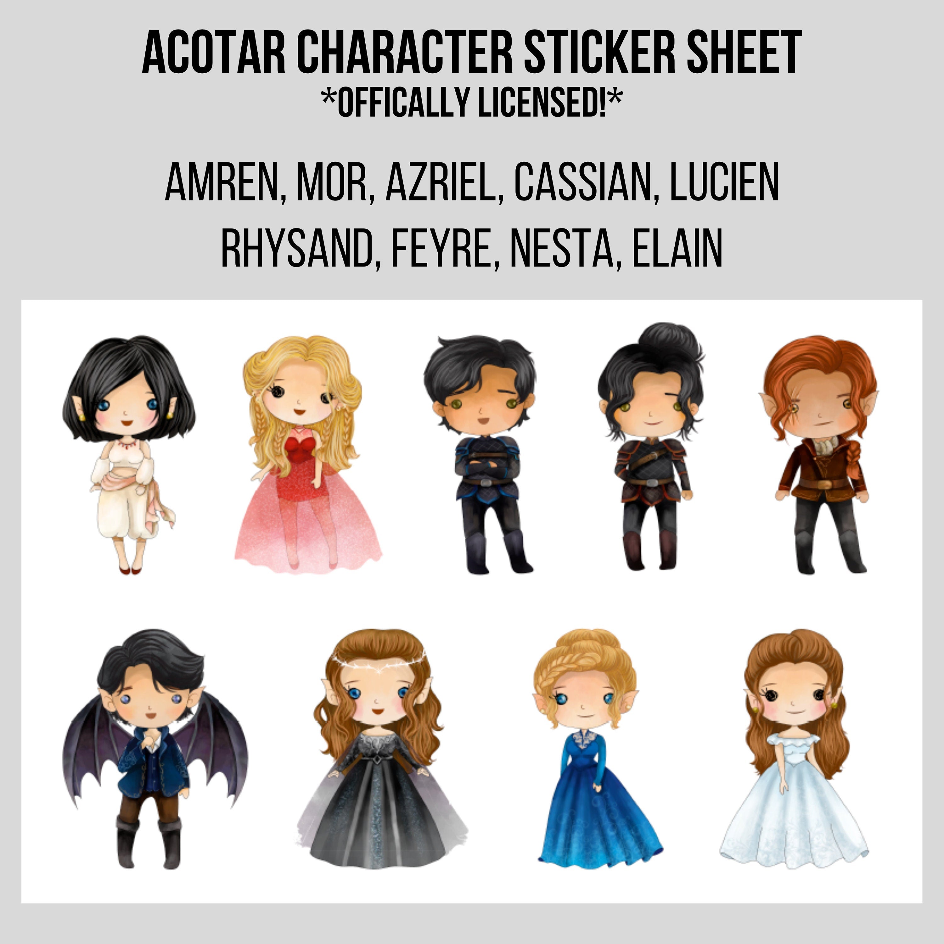 ACOTAR Sticker Sheet - Officially Licensed A Court of Thorns and Roses Sarah J Maas Rhys Waterproof Water Bottle Laptop Planner Stickers