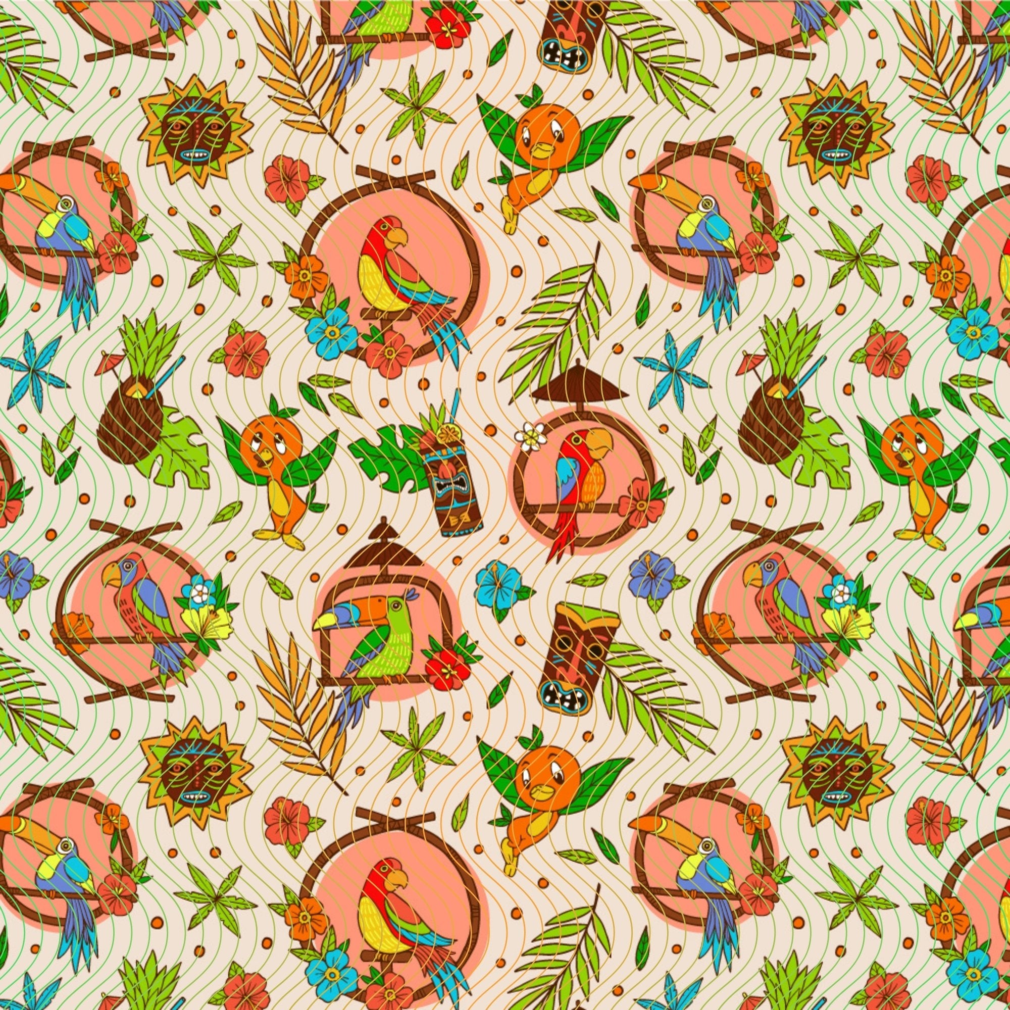 Tiki Birds Custom Fabric by the Fat Quarter / Yard